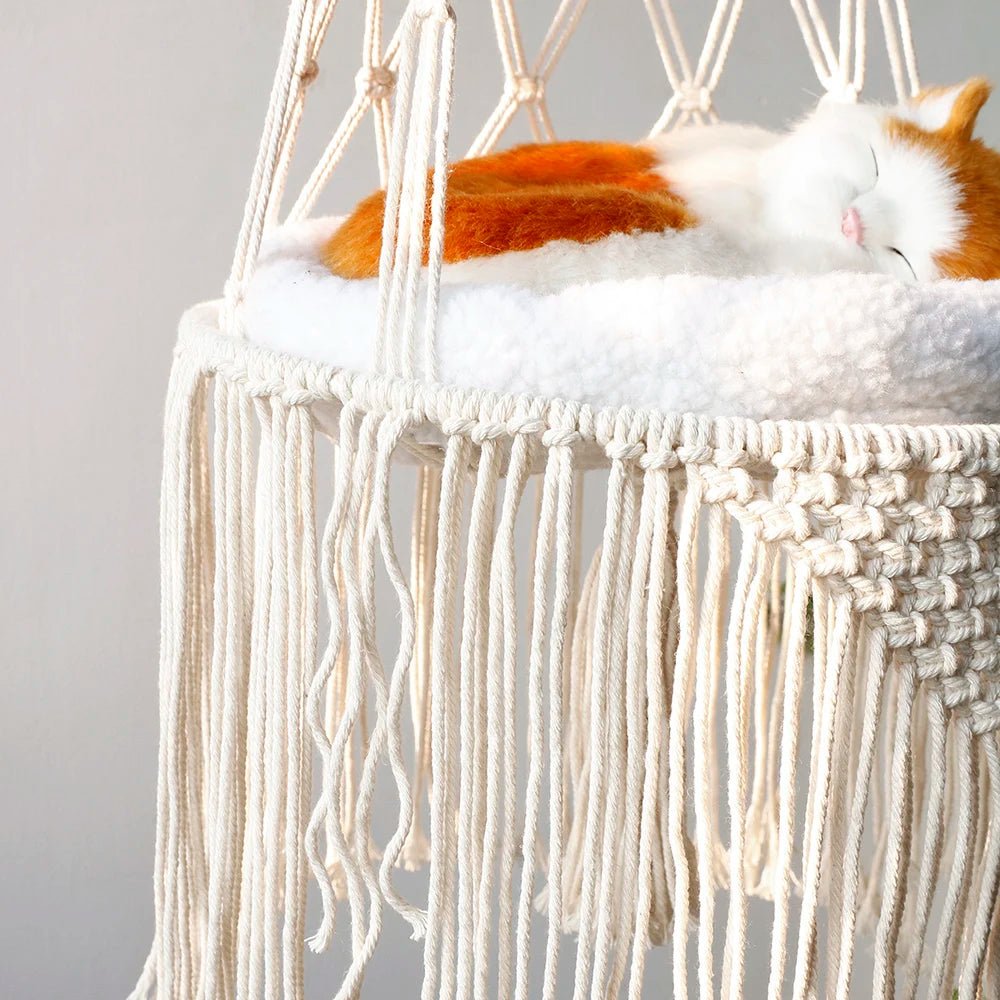 Cat Hanging Basket Hammock Macrame Hanging Decoration Handmade Cotton Rope Flower Fruit Holder Kitten Cat Accessories Boho Decor - Pawfect Nation